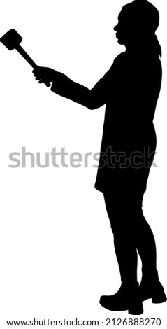 Silhouette operator removes journalist with microphone on a white background