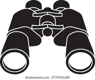 Silhouette of optical binoculars for nature watching. Minimalist vector for bird watching, tourism, and safari adventure themes.