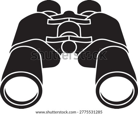 Silhouette of optical binoculars for nature watching. Minimalist vector for bird watching, tourism, and safari adventure themes.