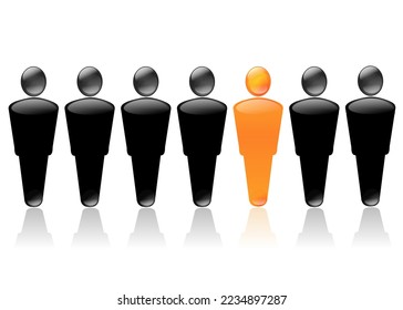 Silhouette of an orange man in the middle of a group of black silhouette indicating a peculiarity in a team