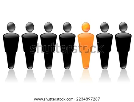 Silhouette of an orange man in the middle of a group of black silhouette indicating a peculiarity in a team