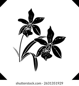 Silhouette of Orchid Flowers – floral vector, Elegant Petal and Leaf Detailing