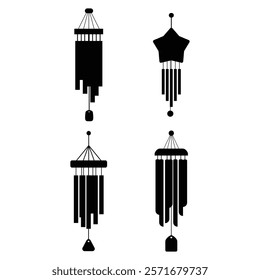 Silhouette of Oriental Musical Instrument Wind Chimes