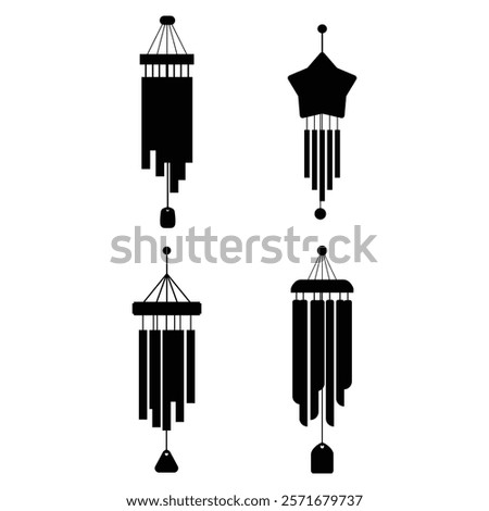 Silhouette of Oriental Musical Instrument Wind Chimes