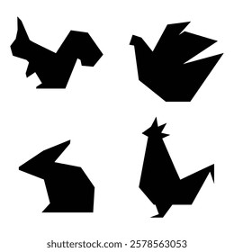 Silhouette of Origami-Style Animals in Various Poses