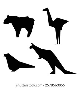 Silhouette of Origami-Style Animals in Various Poses