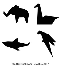 Silhouette of Origami-Style Animals in Various Poses