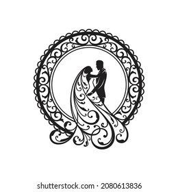 Silhouette ornament couple in dress for wedding  decoration