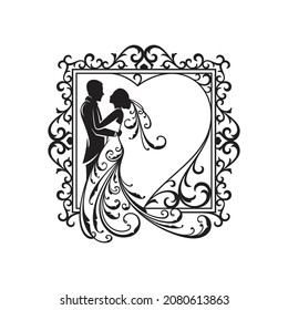 Silhouette ornament couple in dress for wedding  decoration