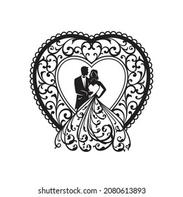 Silhouette ornament couple in dress for wedding  decoration