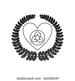 silhouette ornament leaves with heart and recycled symbol