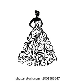 Silhouette ornament Woman in dress for wedding  decoration