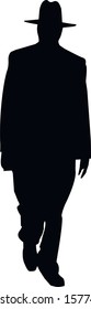 Silhouette of an orthodox Jew in traditional clothes. a man in a headdress. Jew in a hat. Isolated vector illustration Black on white.