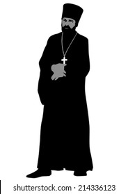 Silhouette of an Orthodox priest on white background