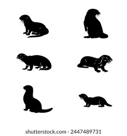 silhouette of a otter group side view vector illustration