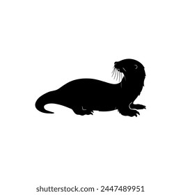 silhouette of a otter group side view vector illustration