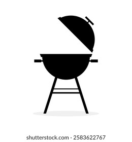 Silhouette of outdoor charcoal grill with closed lid on white background. Vector icon