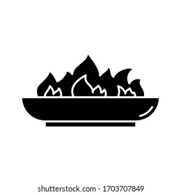 Silhouette Outdoor Fire Pit Icon. Outline Logo Of Low Bonfire Bowl. Black Simple Illustration Of Campfire, Accessory For Backyard, Picnic In Nature. Flat Isolated Vector Emblem On White Background