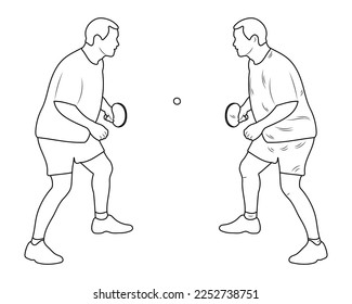 Silhouette outline athlete tennis player in table tennis. Sketch line drawing sports game. Vector sport figure