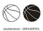Silhouette and Outline Basket Ball Vector Icon. Half-Turn View