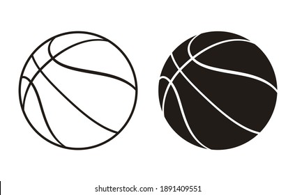 Silhouette And Outline Basket Ball Vector Icon. Half-Turn View