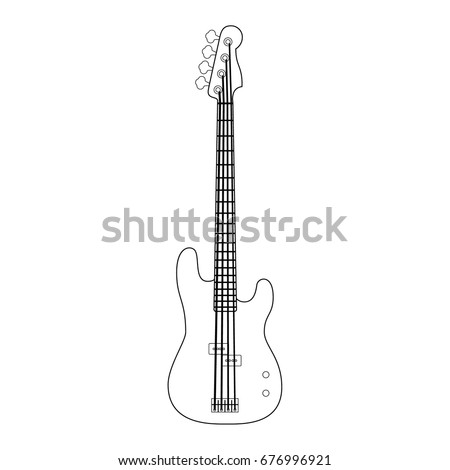 Silhouette Outline Bass Guitar Vector Illustration Stock Vector