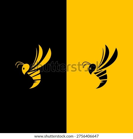 Silhouette and outline of a bee on contrasting yellow and black backgrounds. Suitable for your design need, logo, illustration, animation, etc.