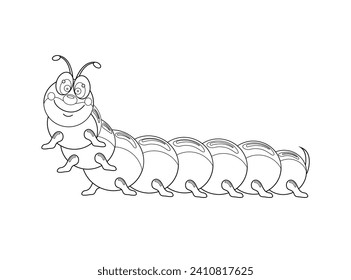 Silhouette, outline, black and white caterpillar. Coloring book for children. Vector illustration on a white background.