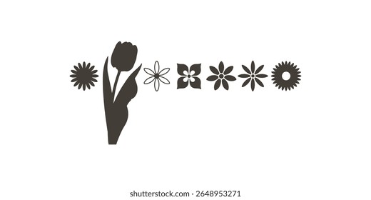 Silhouette and Outline Flower Icons for Eco-Friendly Branding and Art Projects