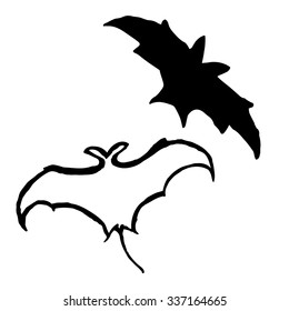 Silhouette and outline of a flying mouse
