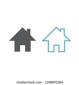 Silhouette and outline of the house with a pipe. Set of two icons. Vector illustration. Flat design