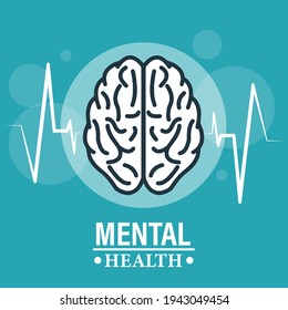 Silhouette outline of the human brain. Illustration of the mental health concept vector. Psychological therapy and treatment. World Mental Health Day.