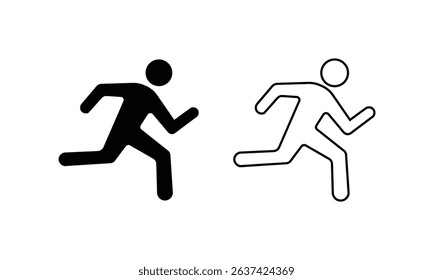 Silhouette and outline icons of a running person in motion. Simple black and white symbols representing activity, speed, exercise, or movement. Perfect for fitness, sports, or UI design.