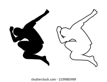 Silhouette and Outline Man Jumping Vector Design. Happy People Jumping for celebration, success, freedom, happy and etc