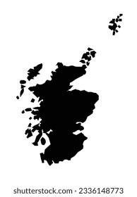 Silhouette outline map of the United Kingdom country of Scotland over a white background