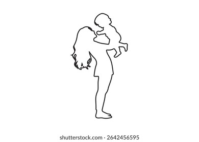 Silhueta e Contorno da Mãe Levantando o Bebê no Ar - Conceito de Amor Familiar