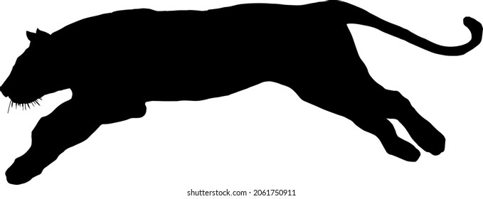 Silhouette outline of a pouncing tiger. Vector illustration.