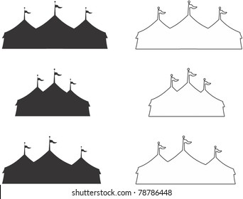 silhouette and outline of three ring circus tent.  Ideal for carnival signs