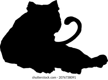 Silhouette outline of a tiger resting on its side. Vector illustration.