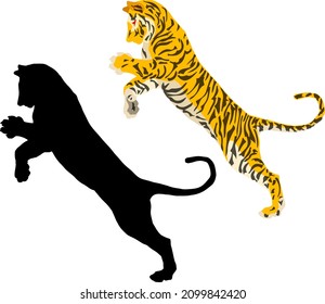 Esbozo de silueta de un tigre sobre su pierna trasera. Ilustración vectorial.