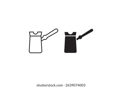 Silhouette and outline of traditional coffee pots on white background.