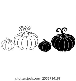 Silhouette and Outline of Various Sized Pumpkins