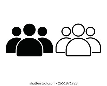 Icônes représentant des personnes en silhouette et en contour avec un symbole de foule. L'ensemble comprend à la fois des représentations en trait et en trait sur fond blanc clair.