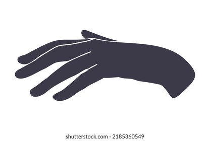 Silhouette einer ausgestreckten offenen Hand. Vektorgrafik einzeln auf weißem Hintergrund