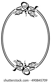 Silhouette oval frame with abstract flower ornament. Design element for banners, labels, greeting cards and wedding invitations. Copy space. Vector template.