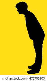 Silhouette over white with clipping path. Man Looking Over Edge. Vector of the standing young man