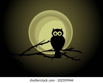 Silhouette of the owl against the full moon