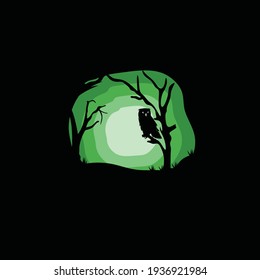 Silhouette of owl in forest