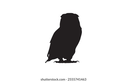 Silhouette of an owl perched on a branch against a plain white background. The minimalist design emphasizes the bird's distinctive shape and features, ideal for nature or wildlife themes.