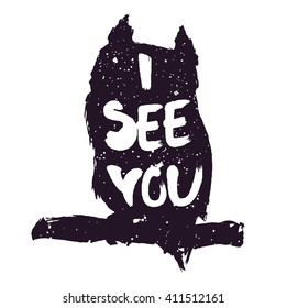 Silhouette of owl. Print for shirts. Vector illustration